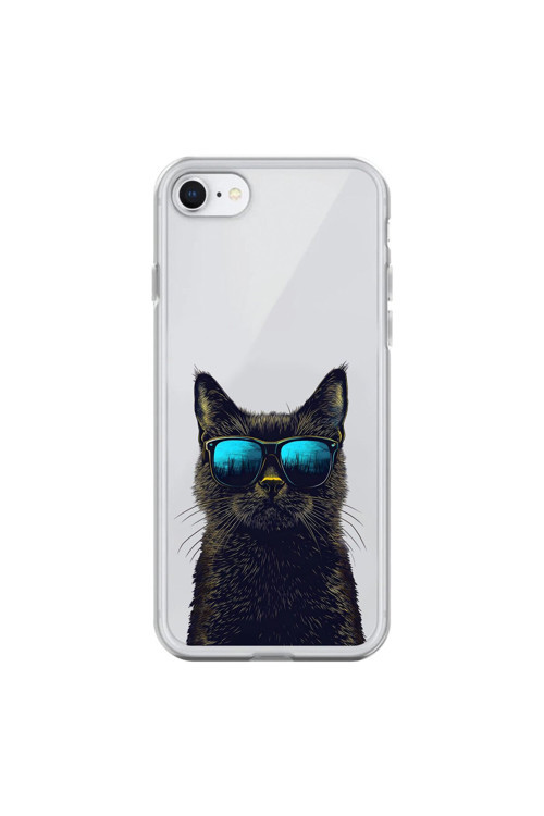 İphone 7 Uyumlu Şeffaf Kılıf Cool Kedi Tasarımlı