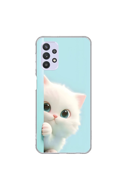Samsung Galaxy A32 Uyumlu Şeffaf Kılıf 2 Peluş Kedi Tasarımlı