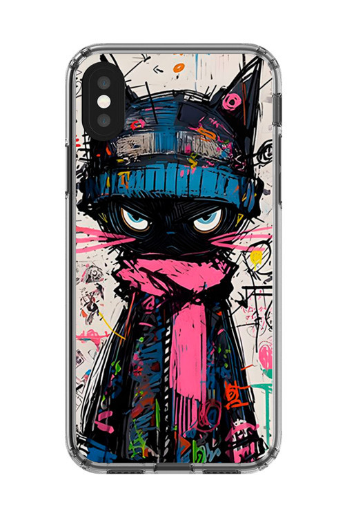 İphone X Uyumlu Şeffaf Kılıf Kedi Grafity Tasarımlı