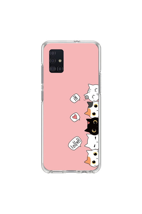 Samsung Galaxy A51 Uyumlu Şeffaf Kılıf Kedişler 2 Tasarımlı