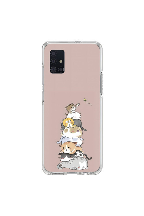 Samsung Galaxy A51 Uyumlu Şeffaf Kılıf Kedişler 1 Tasarımlı