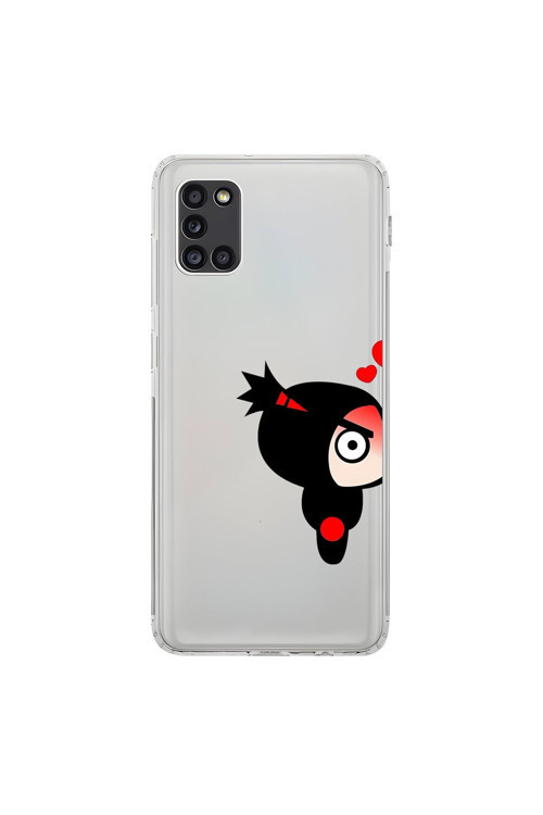 Samsung Galaxy A31 Uyumlu Şeffaf Kılıf Couple Pucca 1 Tasarımlı