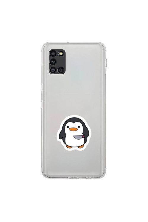 Samsung Galaxy A31 Uyumlu Şeffaf Kılıf Couple Penguen 2 Tasarımlı