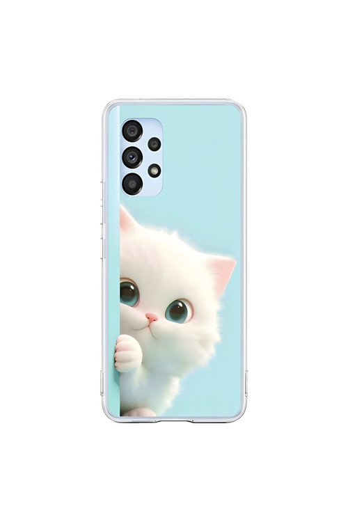 Samsung Galaxy A53 Uyumlu Şeffaf Kılıf 2 Peluş Kedi Tasarımlı