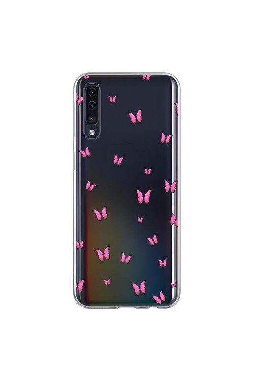 Samsung Galaxy A70 Uyumlu Şeffaf Kılıf Kelebek 2 Tasarımlı