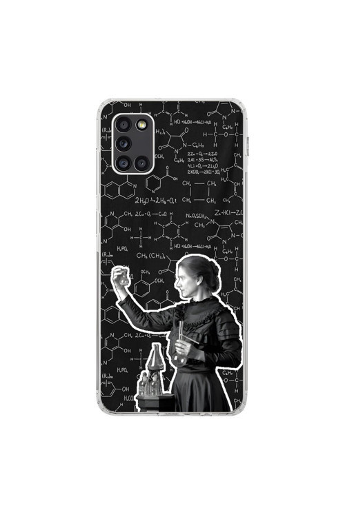 Samsung Galaxy A31 Uyumlu Şeffaf Kılıf Marie Curie Tasarımlı