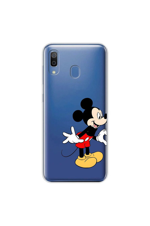 Samsung Galaxy A20 Uyumlu Şeffaf Kılıf Couple Mickey 1 Tasarımlı