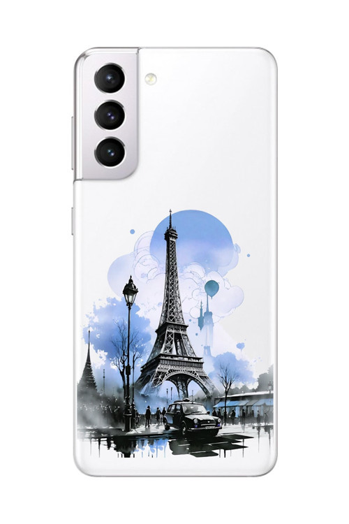 Samsung Galaxy S21 Uyumlu Şeffaf Kılıf Paris 2 Tasarımlı