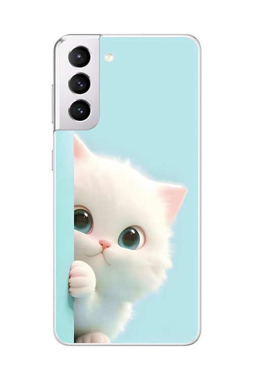Samsung Galaxy S21 Uyumlu Şeffaf Kılıf 2 Peluş Kedi Tasarımlı