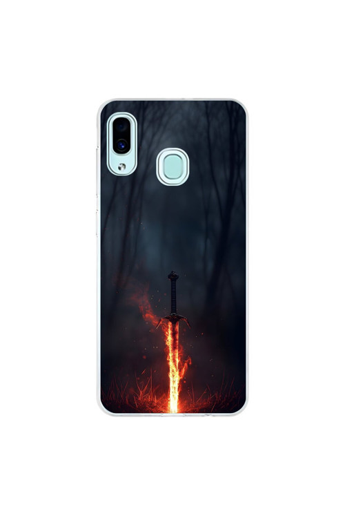 Samsung Galaxy A30 Uyumlu Şeffaf Kılıf Kılıç Tasarımlı