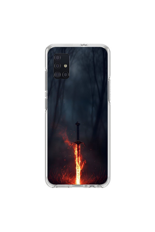 Samsung Galaxy A51 Uyumlu Şeffaf Kılıf Kılıç Tasarımlı