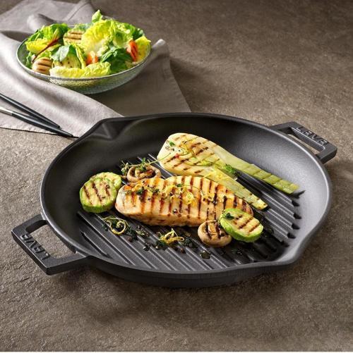 Döküm Yuvarlak Izgara Tavası Döküm Demir Yekpare Çift Kulplu Çap(Ø)30cm.