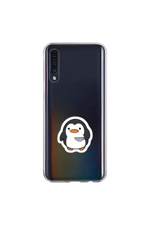 Samsung Galaxy A70 Uyumlu Şeffaf Kılıf Couple Penguen 2 Tasarımlı