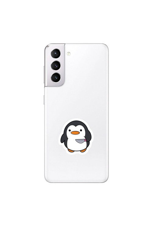 Samsung Galaxy S21 Uyumlu Şeffaf Kılıf Couple Penguen 2 Tasarımlı
