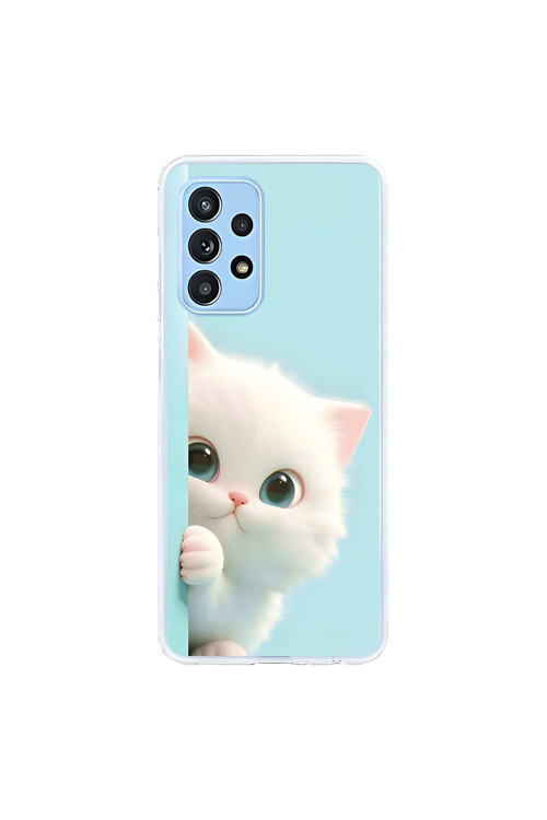 Samsung Galaxy A52 Uyumlu Şeffaf Kılıf 2 Peluş Kedi Tasarımlı