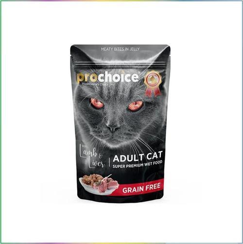 Pro Choice Pouch Jöle İçinde Kuzulu ve Ciğerli Tahılsız Yaş Kedi Maması 85 Gr