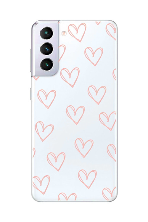 Galaxy S21+ Uyumlu Şeffaf Kılıf Şeffaf Kalp 2 Tasarımlı