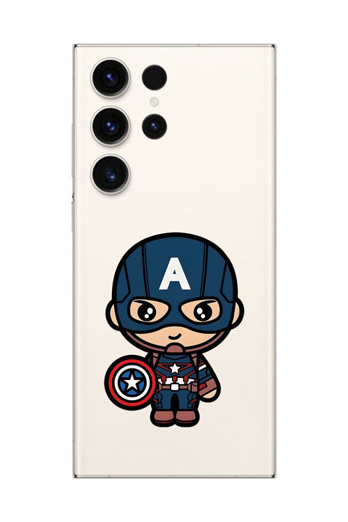 Galaxy S23 Ultra Uyumlu Şeffaf Kılıf Chibi Captain America 4 Tasarımlı