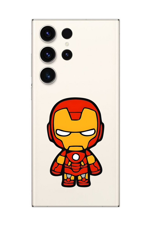 Samsung Galaxy S23 Ultra Uyumlu Şeffaf Kılıf Chibi Iron-Man 2 Tasarımlı