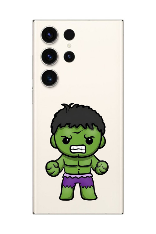 Samsung Galaxy S23 Ultra Uyumlu Şeffaf Kılıf Chibi Hulk 3 Tasarımlı