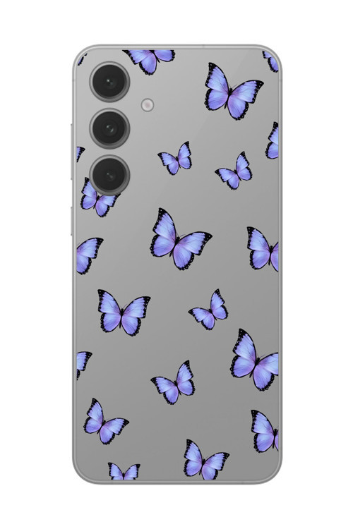Galaxy S24 Uyumlu Şeffaf Kılıf Şeffaf Şeffaf Kelebek 3 Tasarımlı