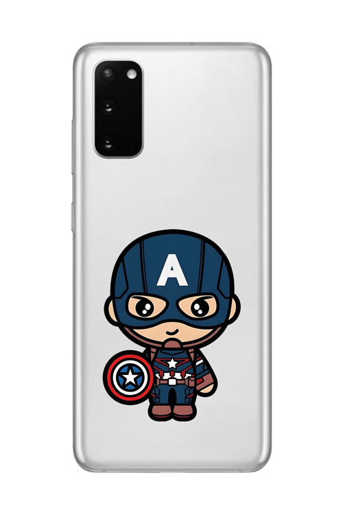 Galaxy S20 Uyumlu Şeffaf Kılıf Chibi Captain America 4 Tasarımlı