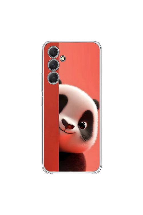Samsung Galaxy A54 Uyumlu Şeffaf Kılıf 4 Peluş Panda Tasarımlı
