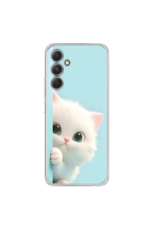 Samsung Galaxy A54 Uyumlu Şeffaf Kılıf 2 Peluş Kedi Tasarımlı