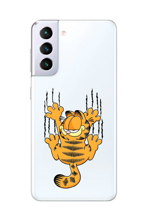 Galaxy S21+ Uyumlu Şeffaf Kılıf Cartoon Garfield 4 Tasarımlı