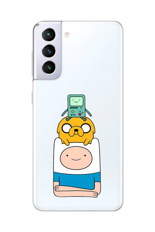 Samsung Galaxy S21+ Uyumlu Şeffaf Kılıf Cartoon Adventure Time 1 Tasarımlı