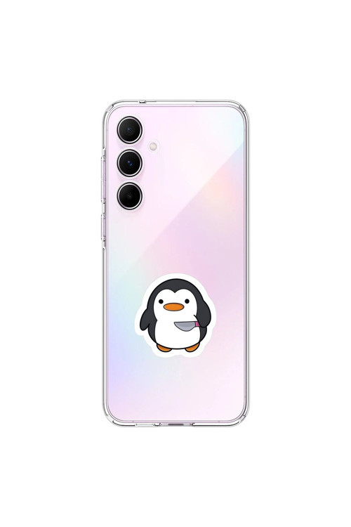 Samsung Galaxy A55 Uyumlu Şeffaf Kılıf Couple Penguen 2 Tasarımlı