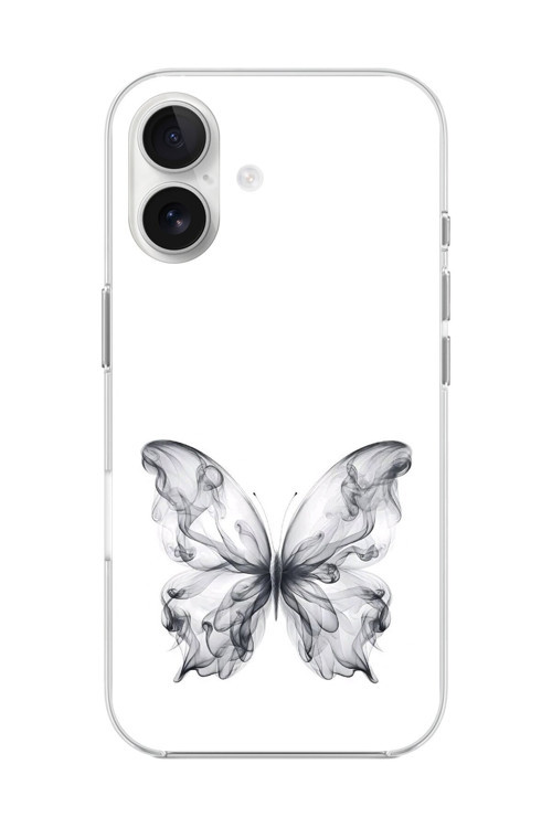 İphone 16 Uyumlu Şeffaf Kılıf Dumanlı Kelebek Tasarımlı