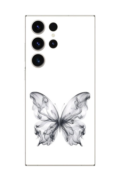 Samsung Galaxy S23 Ultra Uyumlu Şeffaf Kılıf Dumanlı Kelebek Tasarımlı