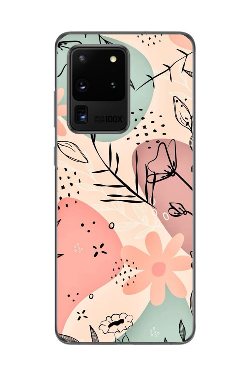 Samsung Galaxy S20 Ultra Uyumlu Şeffaf Kılıf Çiçek Tasarımlı