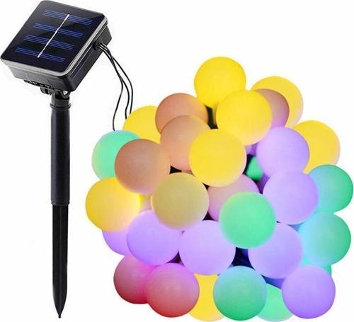 Solar Güneş Enerjili Dış Bahçe Top Aydınlatma 5Metre 50 Led Çok Renkli