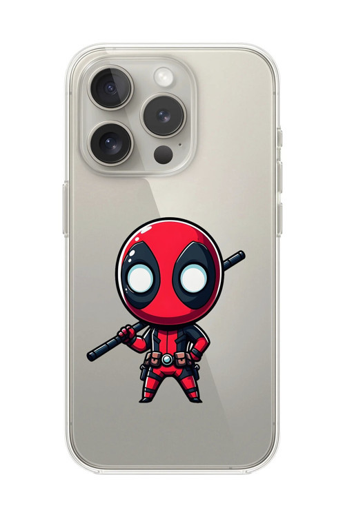 İphone 13 Pro Max Uyumlu Şeffaf Kılıf Chibi Deadpool 8 Tasarımlı