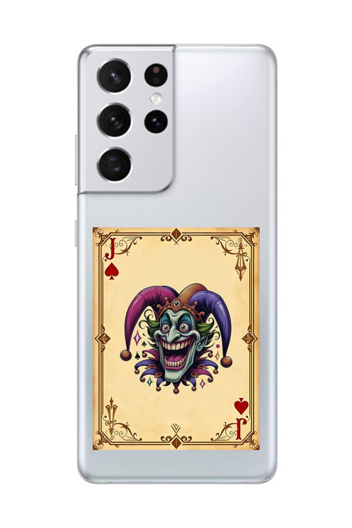 Samsung Galaxy S21 Ultra Uyumlu Şeffaf Kılıf Kartlar Joker 2 Tasarımlı