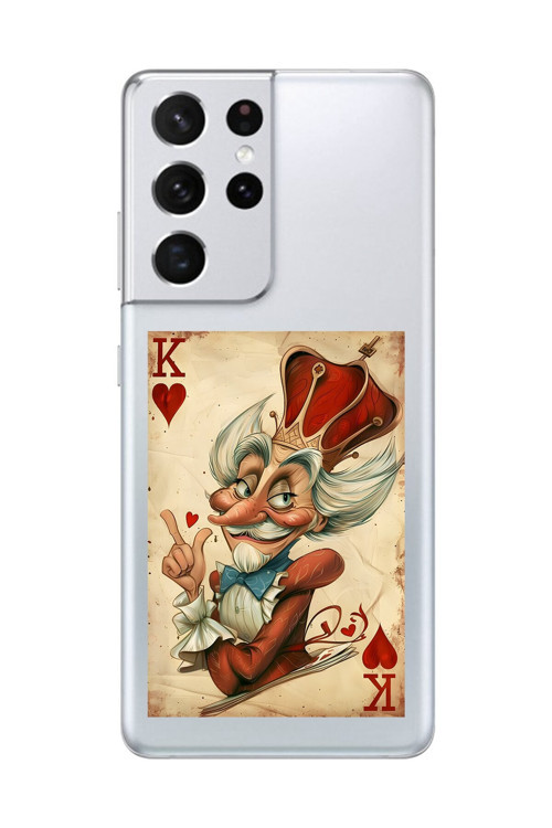Galaxy S21 Ultra Uyumlu Şeffaf Kılıf Kartlar King 4 Tasarımlı