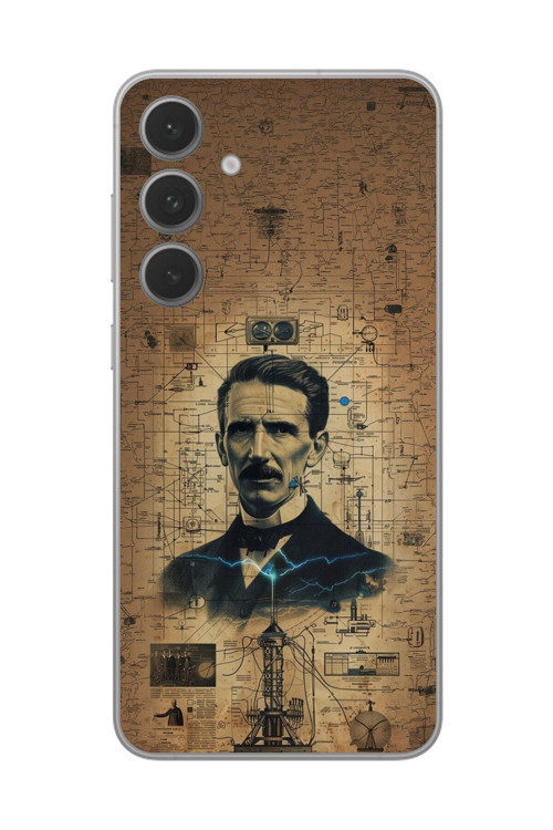 Samsung Galaxy S24+ Uyumlu Şeffaf Kılıf Nicola Tesla Tasarımlı