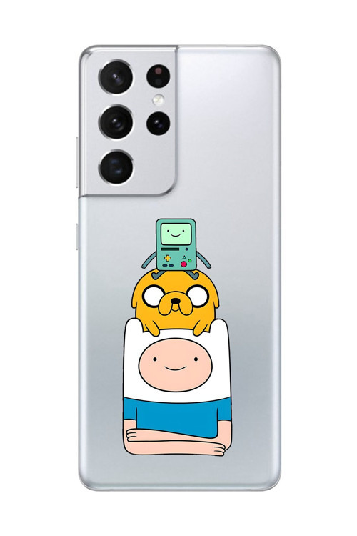 Galaxy S21 Ultra Uyumlu Şeffaf Kılıf Cartoon Adventure Time 1 Tasarımlı