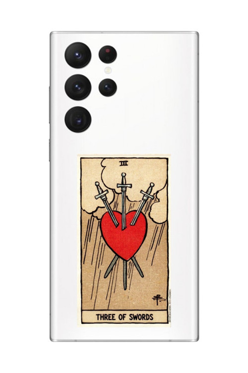 Samsung Galaxy S22 Ultra Uyumlu Şeffaf Kılıf Three Of Swords Tasarımlı
