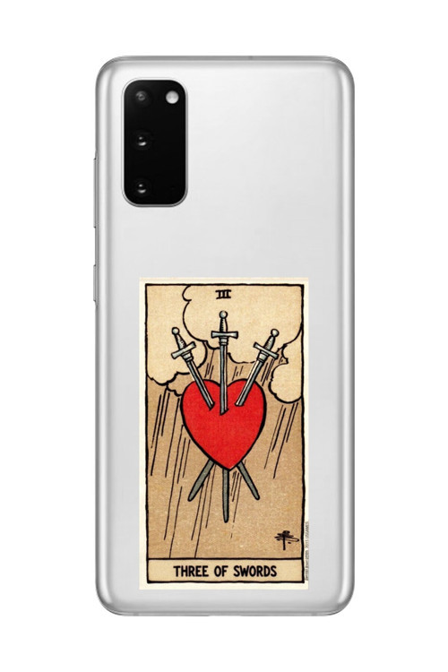 Samsung Galaxy S20+ Uyumlu Şeffaf Kılıf Three Of Swords Tasarımlı
