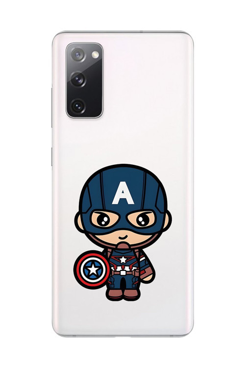 Samsung Galaxy S20 Fe Uyumlu Şeffaf Kılıf Chibi Captain America 4 Tasarımlı