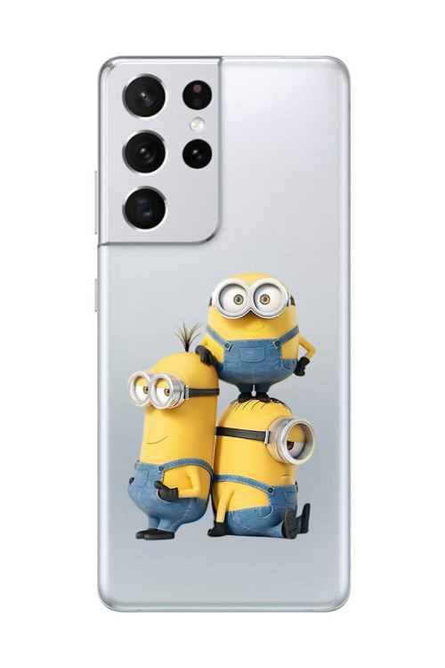 Samsung Galaxy S21 Ultra Uyumlu Şeffaf Kılıf Cartoon Minions 10 Tasarımlı