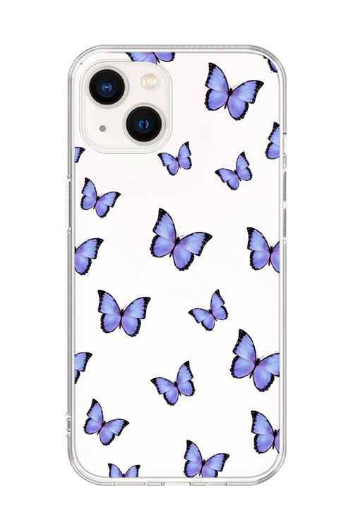 İphone 13 Uyumlu Şeffaf Kılıf Şeffaf Şeffaf Kelebek 3 Tasarımlı