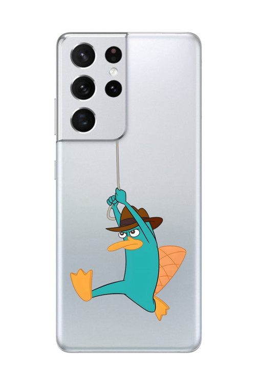 Galaxy S21 Ultra Uyumlu Şeffaf Kılıf Cartoon Ornitorenk Perry 11 Tasarımlı