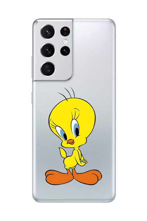 Galaxy S21 Ultra Uyumlu Şeffaf Kılıf Cartoon Tweety 17 Tasarımlı