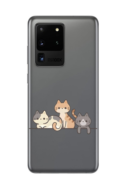 Galaxy S20 Ultra Uyumlu Şeffaf Kılıf Şeffaf Kedişler 4 Tasarımlı