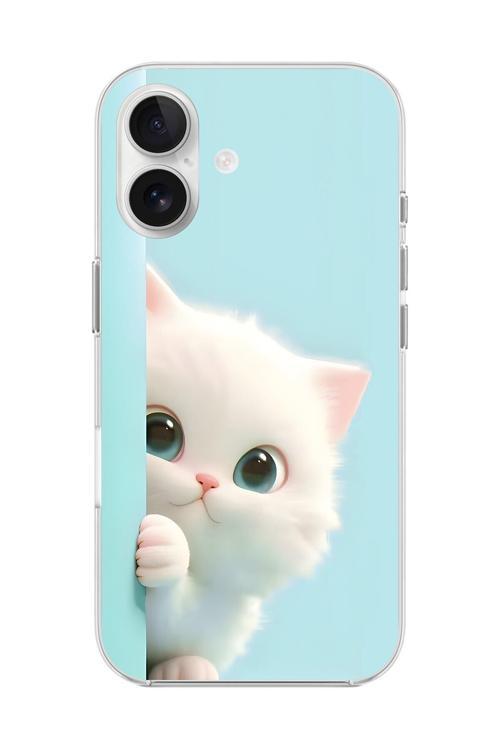 İphone 16 Plus Uyumlu Şeffaf Kılıf 2 Peluş Kedi Tasarımlı