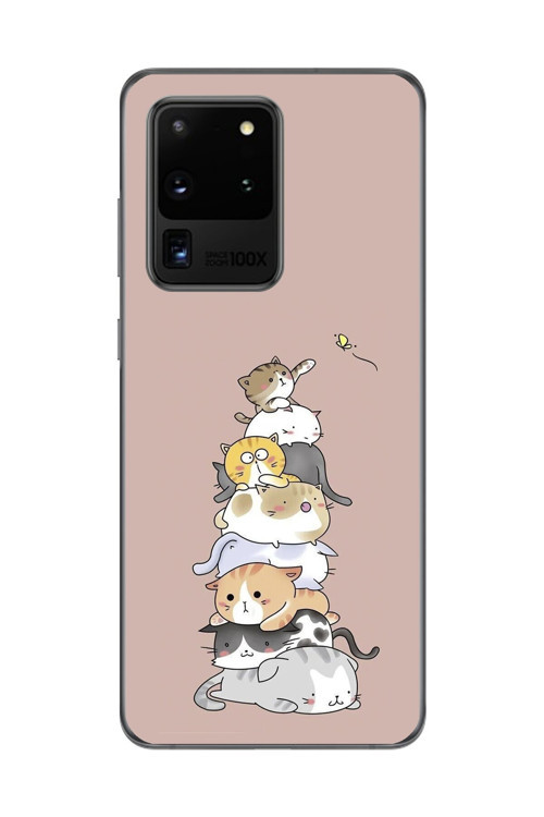 Samsung Galaxy S20 Ultra Uyumlu Şeffaf Kılıf Kedişler 1 Tasarımlı
